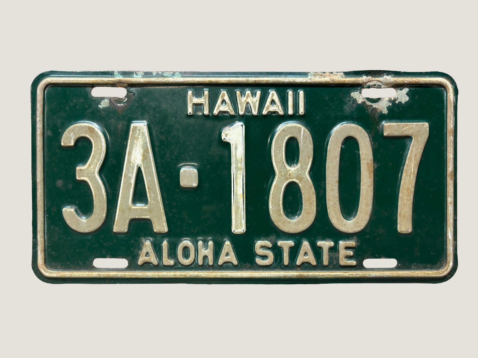 Vintage 1961-68 Hawaii License Plate 3A-1807 Aloha State Oahu Green 1967