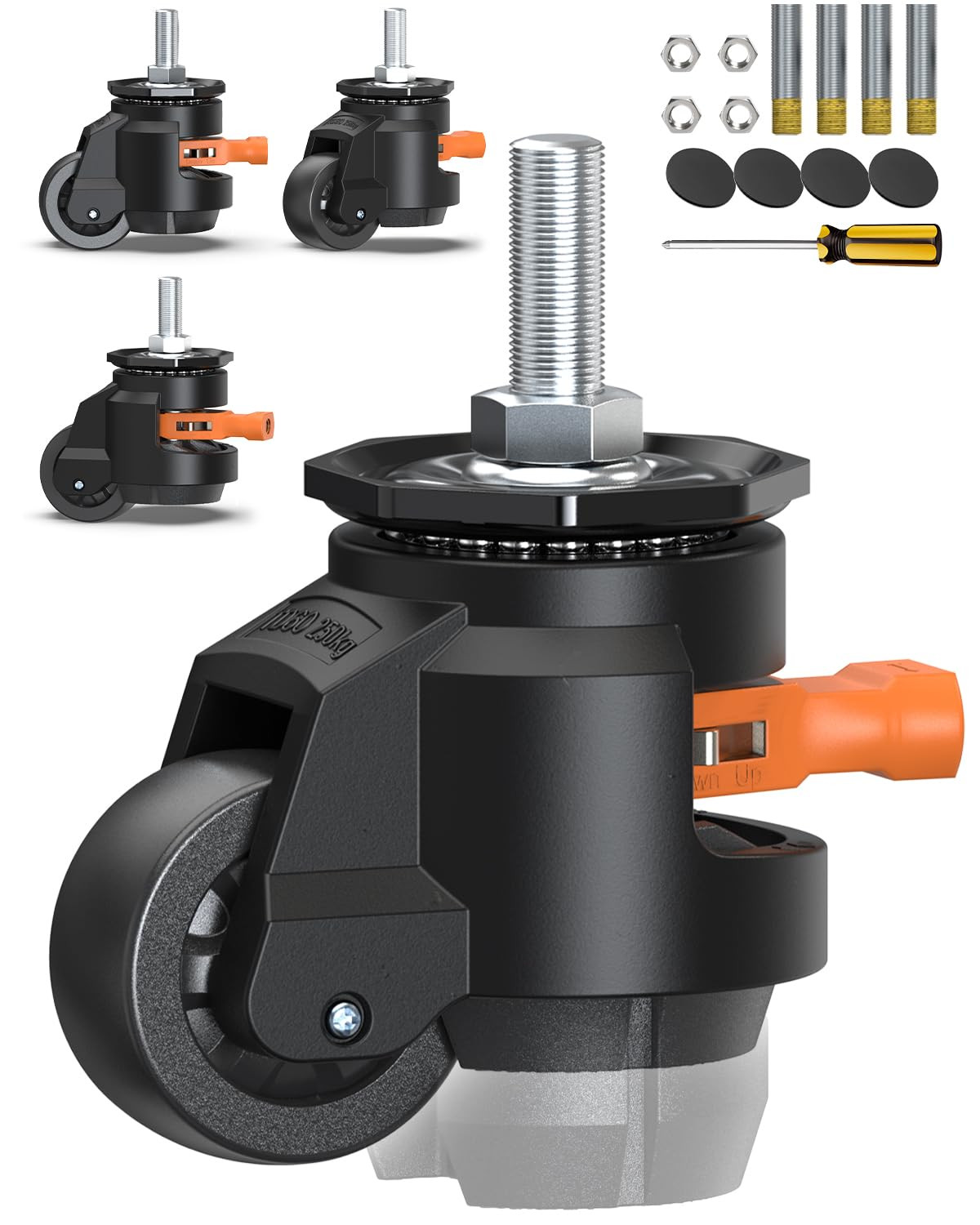 Leveling Stem Casters Set of 4 Heavy Duty Retractable Caster Wheels Leveling Stem Casters Set of 4 Heavy Duty Retractable Caster Wheels
