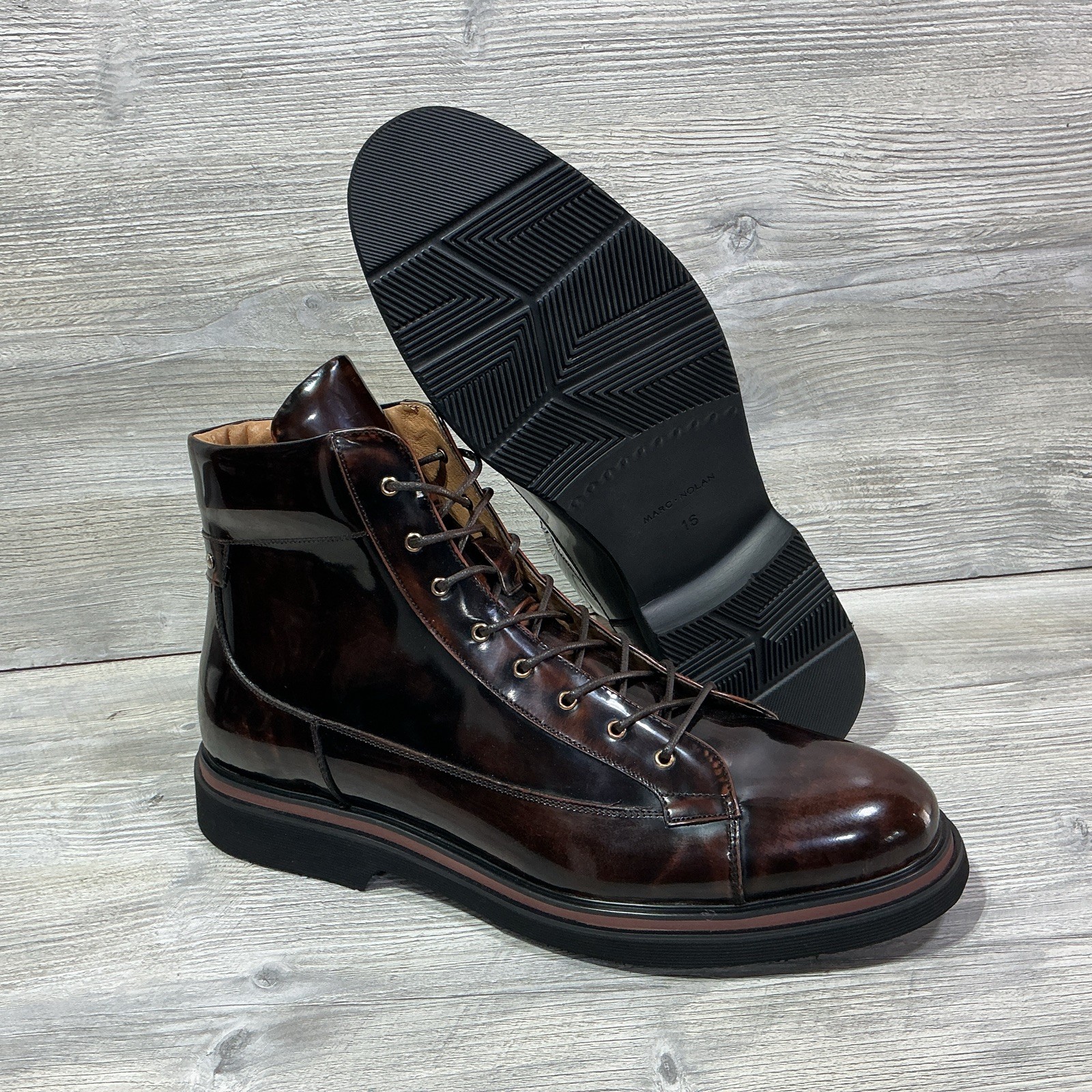Marc Nolan Aiden Mahogany Patent Leather Lightweight Combat Boots Men\'s Size 16