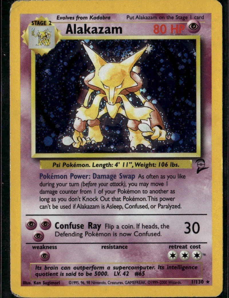 Alakazam Holo Rare Base Set 2 001/130 Psychic Pokemon Card Alakazam Holo Rare Base Set 2 001/130 Psychic Pokemon Card