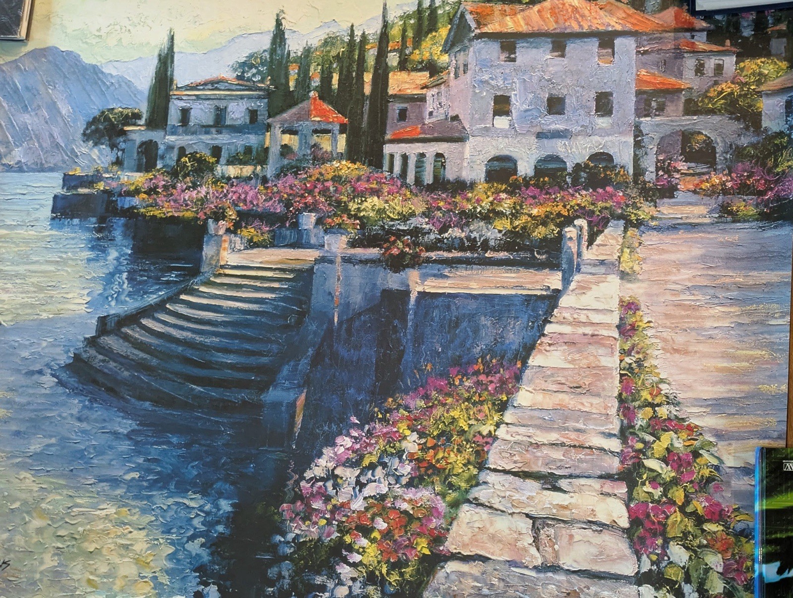 Behrens Signed Large Impressionist Coastal Village Landscape Canvas Painting