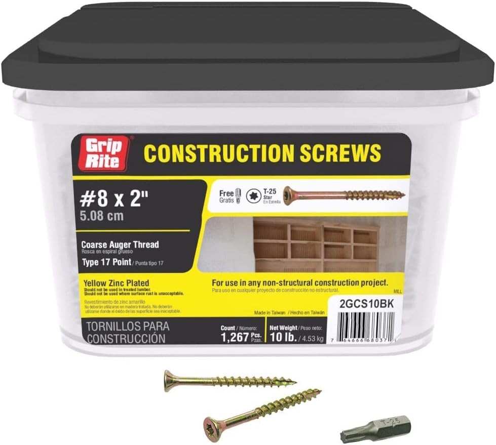 Grip Rite Prime Guard 2GCS10BK T25 Star Drive Construction Screws W/ Type 17 Tip