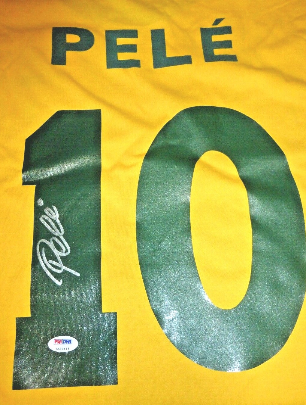 Edson Pele Autograph Signed Brazil Yellow/Green Soccer Jersey Shirt Auto PSA/DNA