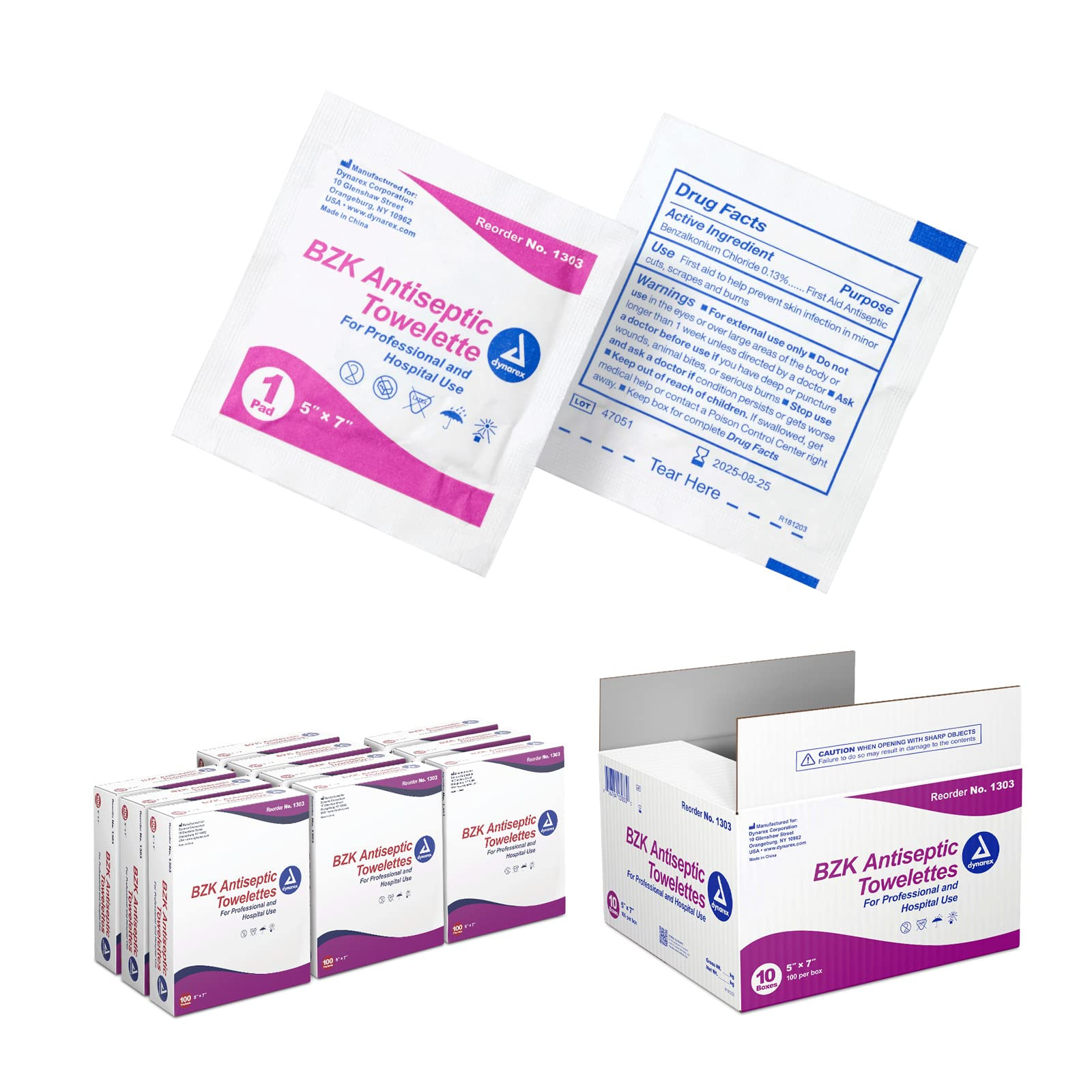 Dynarex BZK Antiseptic Towelettes 100 Count Alcohol Free Skin Cleaning Wipes Dynarex BZK Antiseptic Towelettes 100 Count Alcohol Free Skin Cleaning Wipes