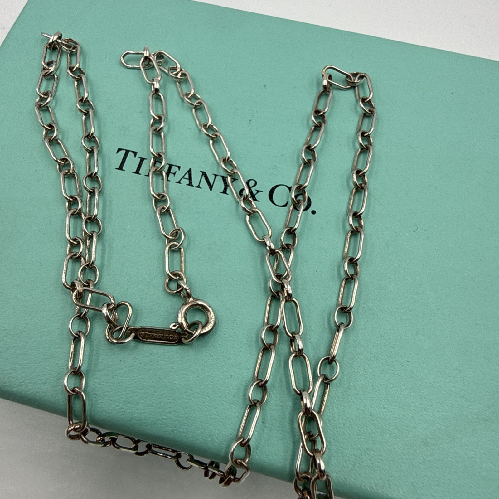 Rare Tiffany & Co Silver Paper Clip Pin Chain Necklace for Charms & Pendants 20”