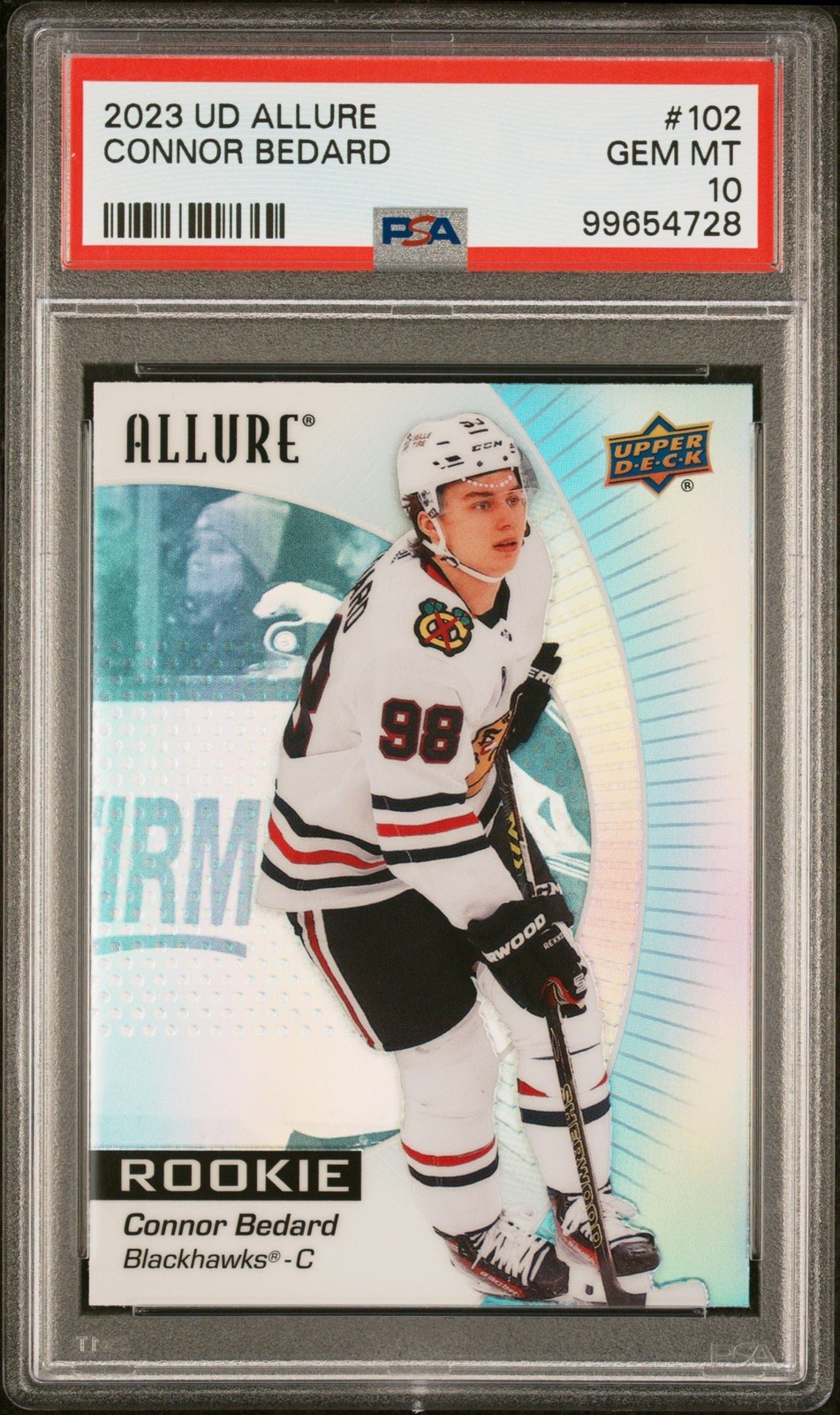 Graded 2023 Upper Deck Allure Connor Bedard #102 Rookie RC Card PSA 10 Graded 2023 Upper Deck Allure Connor Bedard #102 Rookie RC Card PSA 10