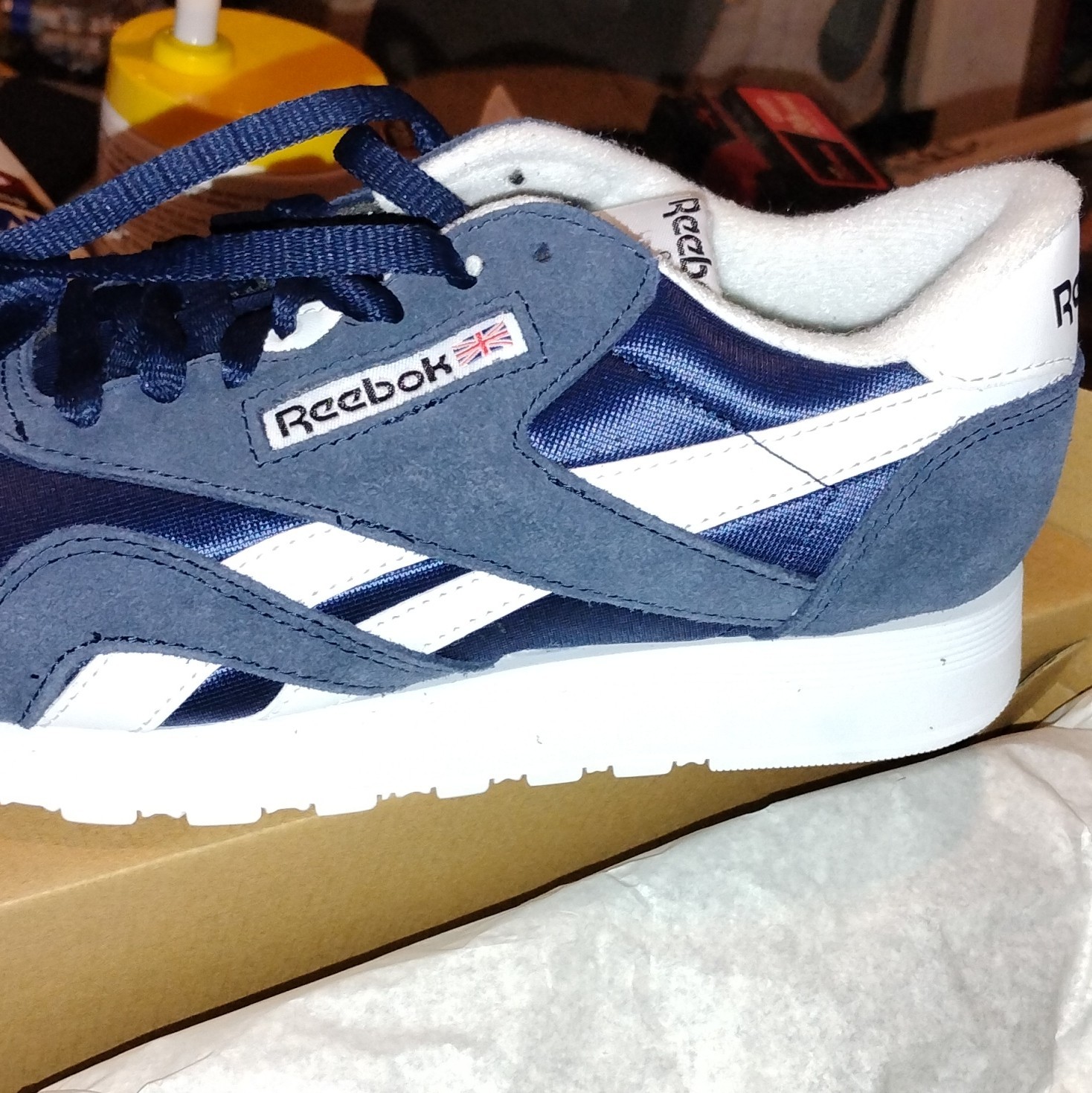 Men\'s Reebok Classic Nylon 100009276 Running Shoes Navy White New 100% Original Men\'s Reebok Classic Nylon 100009276 Running Shoes Navy White New 100% Original