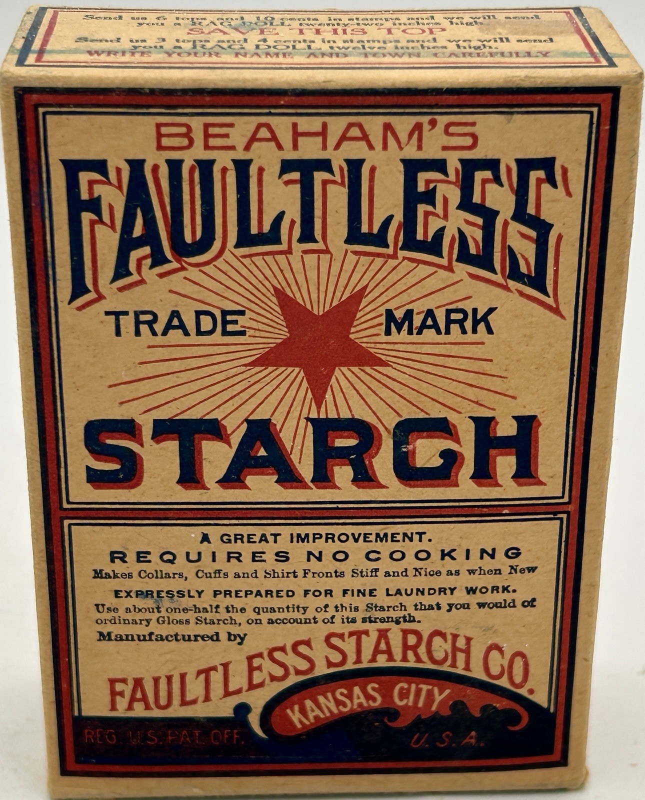 Antq. Beaham's Faultless Starch Unopened Full Box Original Contents Kansas City