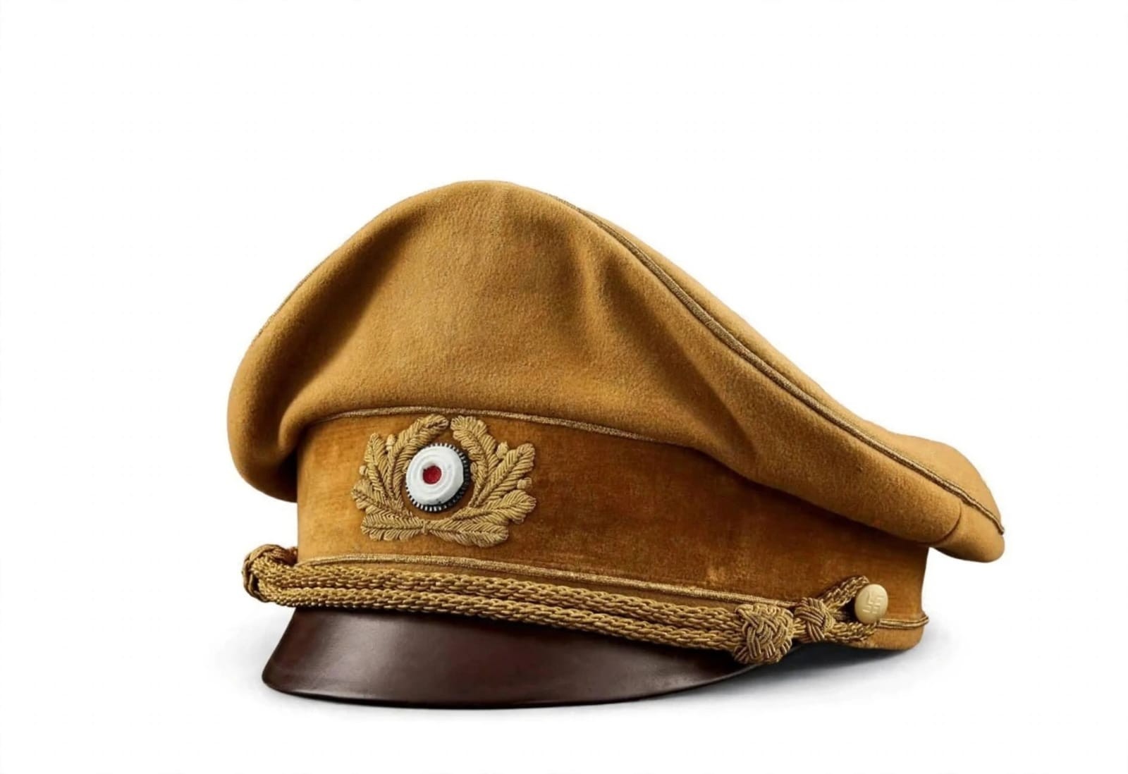 WW2 German Brown Wool Peaked Visor Cap Gold Cord 1930s Historical Reproduction