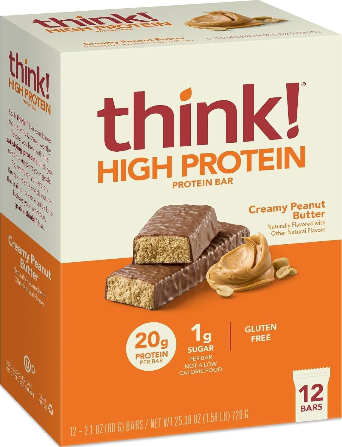 Think High Protein Bar, Creamy Peanut Butter, 12 Count Think High Protein Bar, Creamy Peanut Butter, 12 Count