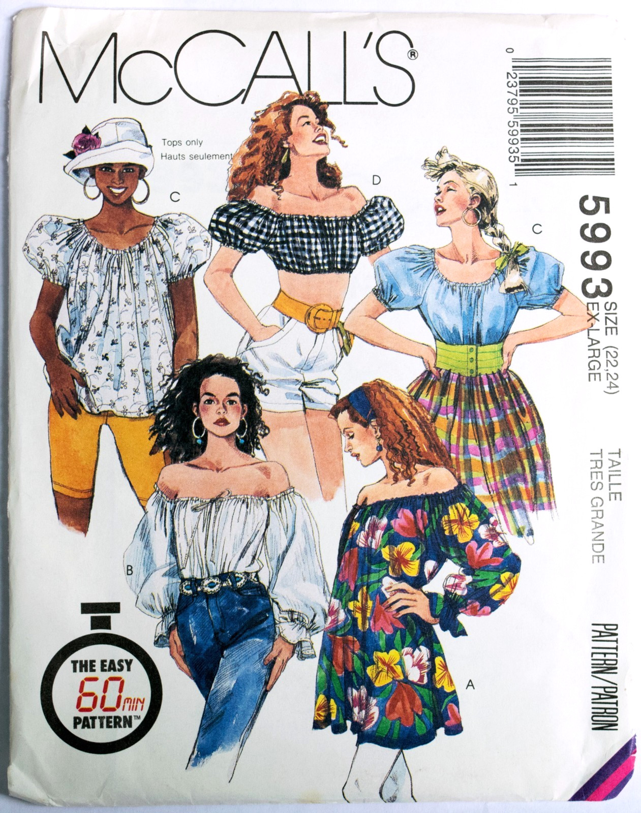Vintage 1990s McCall\'s 5993 Boho Peasant Blouse Pattern Plus Size 22 - 24 Uncut Vintage 1990s McCall\'s 5993 Boho Peasant Blouse Pattern Plus Size 22 - 24 Uncut