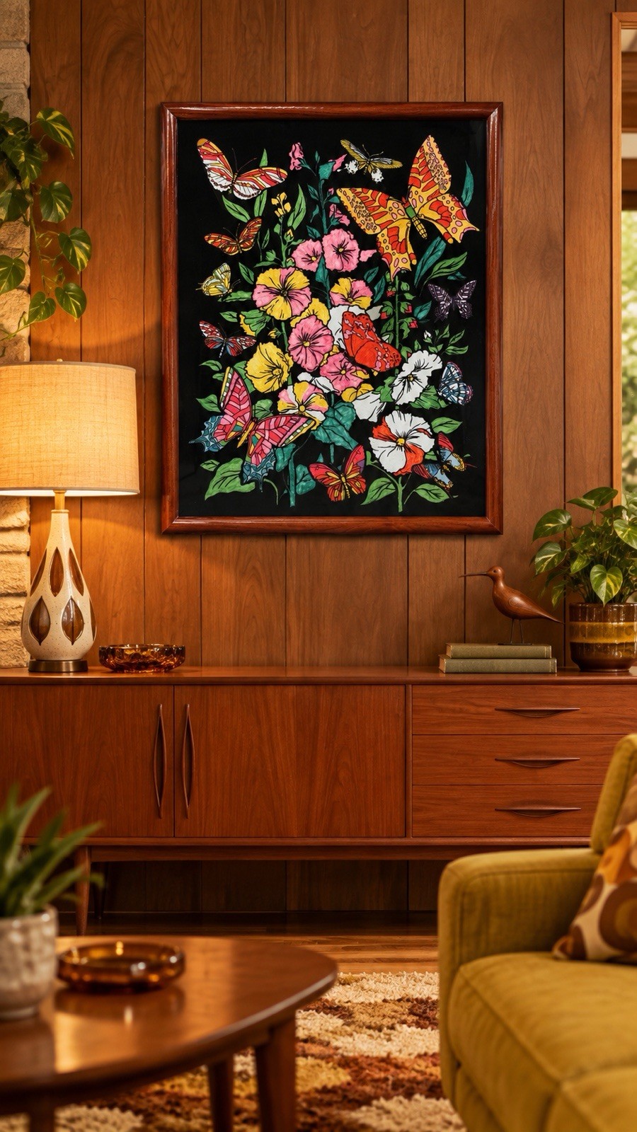VTG Velvet Print Psychedelic Butterflies Color Retro MCM Decor Framed 20 X 18 VTG Velvet Print Psychedelic Butterflies Color Retro MCM Decor Framed 20 X 18