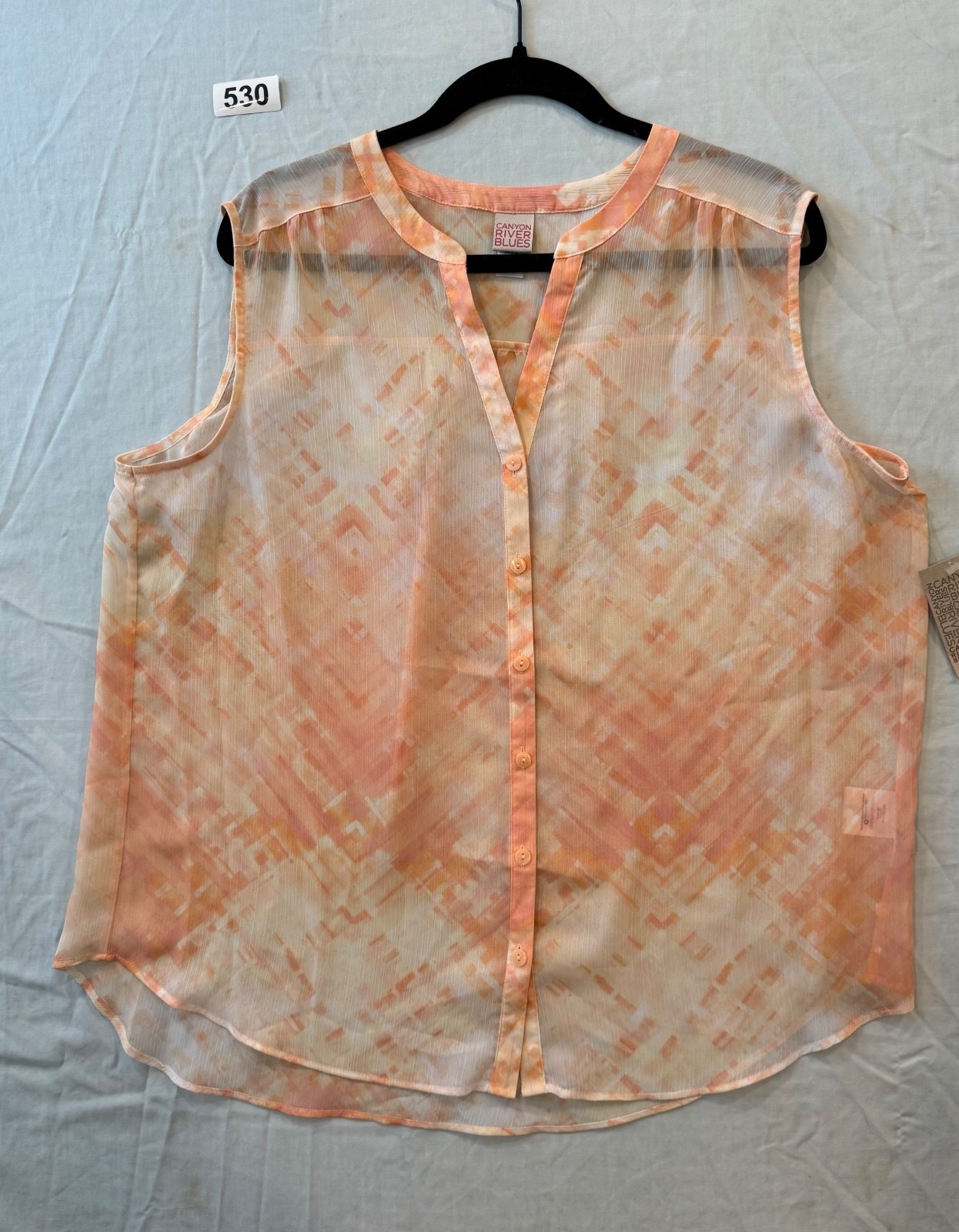Canyon River Blues XL Coral Abstract Print Sheer Sleeveless Blouse Top NWT