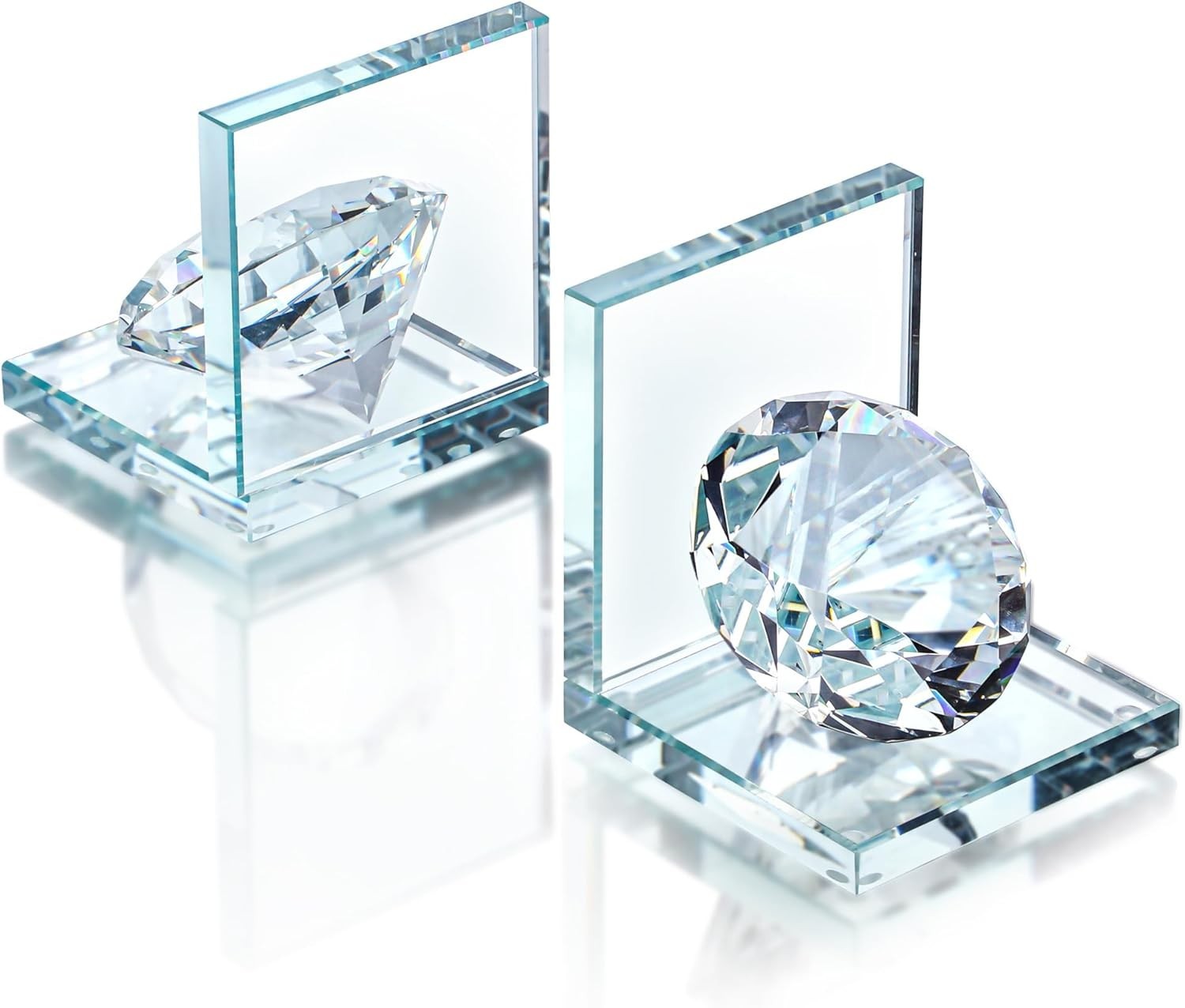 1 Pair Crystal Bookends with 80mm Clear Diamond, L Shaped Heavy Duty Book End...