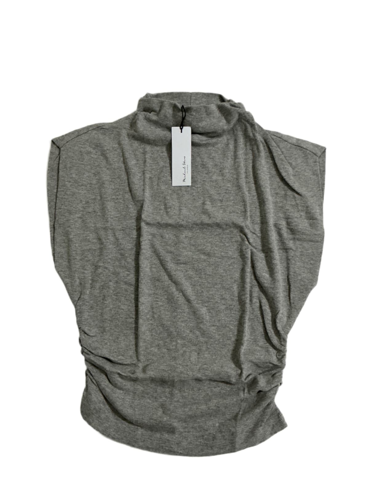 Michael Stars Amara Mock Neck Power Shoulder Top Womens L Heather Grey Ultra Rib Michael Stars Amara Mock Neck Power Shoulder Top Womens L Heather Grey Ultra Rib