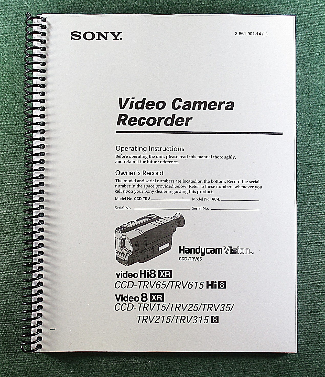 Sony CCD-TRV65 Instruction Manual: 88 Pages Coil Bound & Protective Covers Sony CCD-TRV65 Instruction Manual: 88 Pages Coil Bound & Protective Covers