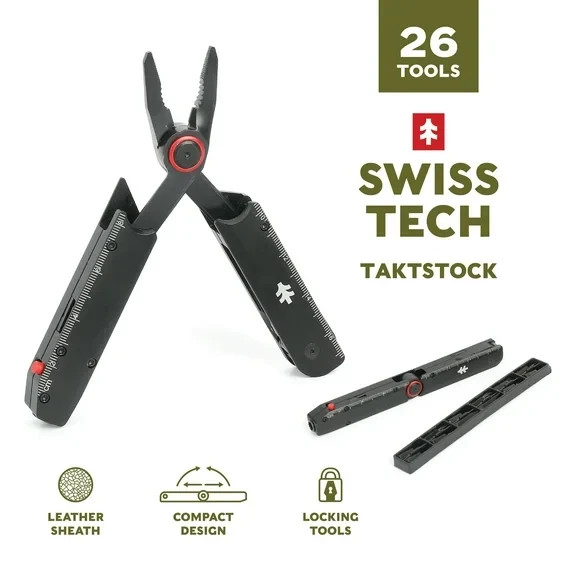 Swiss Tech Taktstock AUS-8 Steel Blade 26-in-1 Folding Multitool