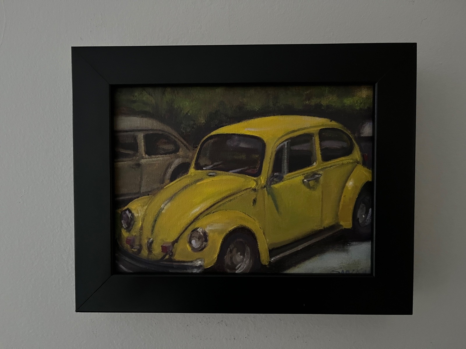 Fine Art original framed oil painting Pa lanscape antique vintage VW cars