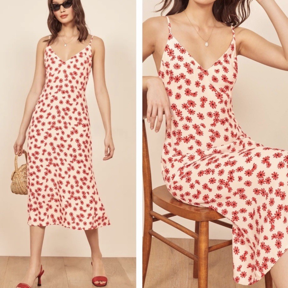 Reformation Alexandra Midi Dress Red Daisy Print Size 10 Reformation Alexandra Midi Dress Red Daisy Print Size 10