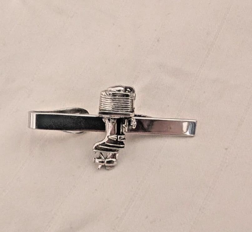 Vintage Hand Crafted  Articulated Sterling Tie Clip Outboard Boat Stamped HLP