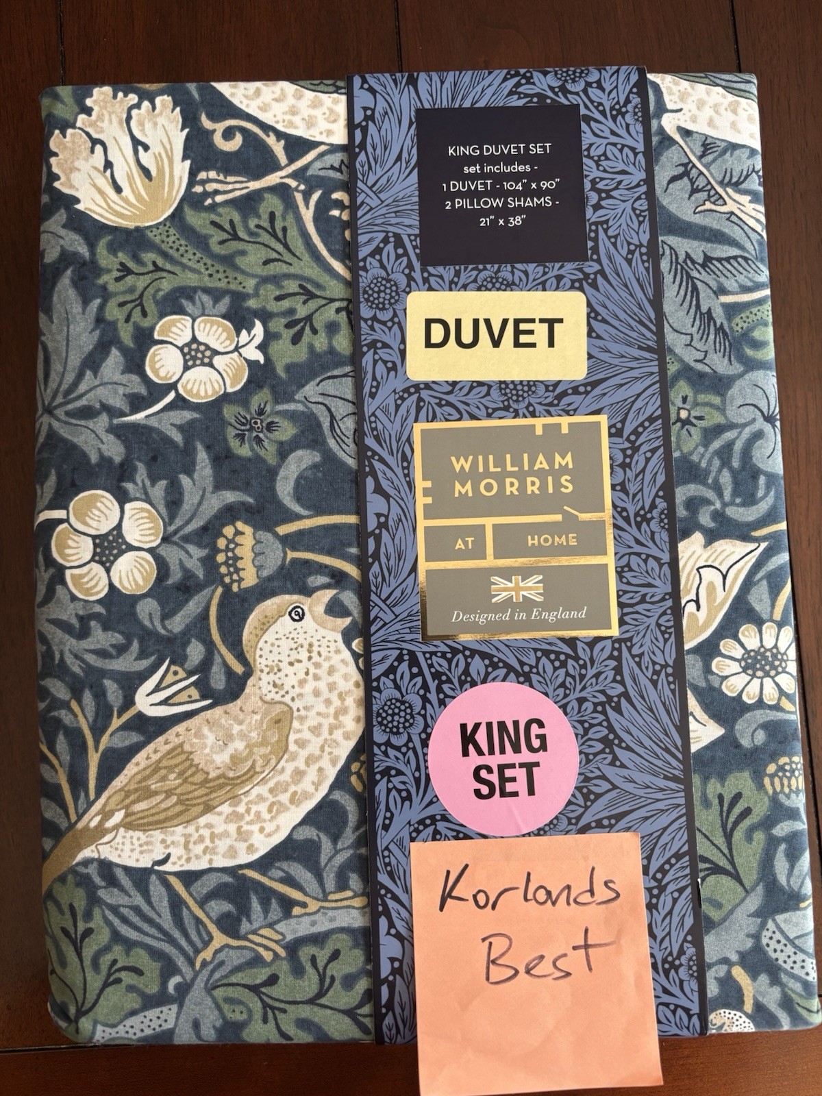 WILLIAM MORRIS England KING Cotton Percale Duvet Set Strawberry Thief