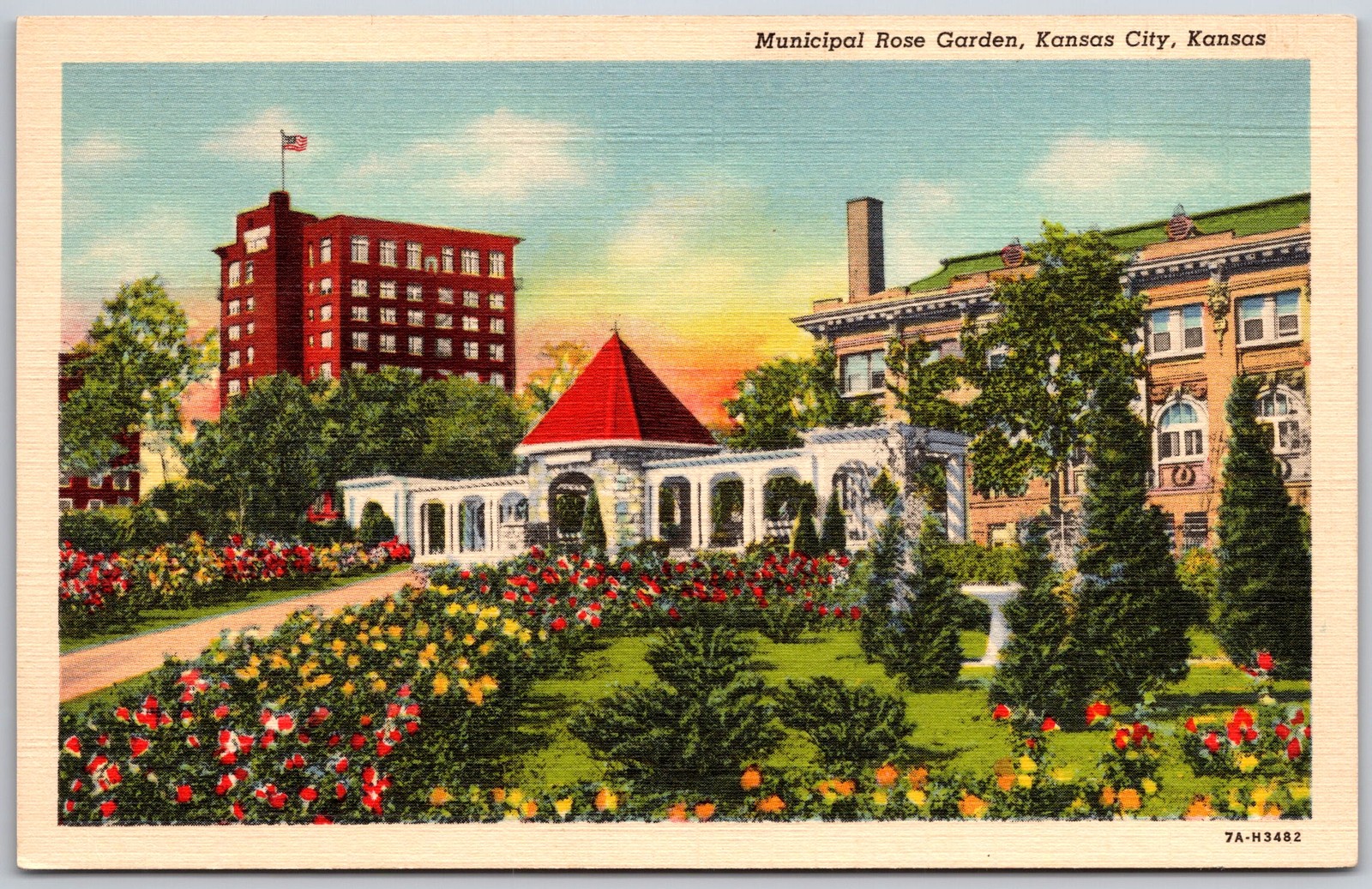 Vintage Postcard Municipal Rose Garden Kansas City Kansas Linen
