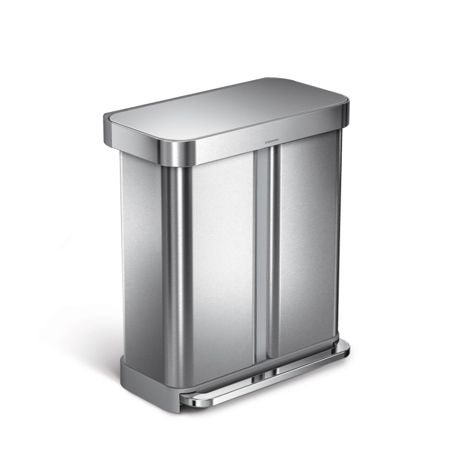 simplehuman 58L Dual Compartment Step Recycler Trash Can Liner Pocket