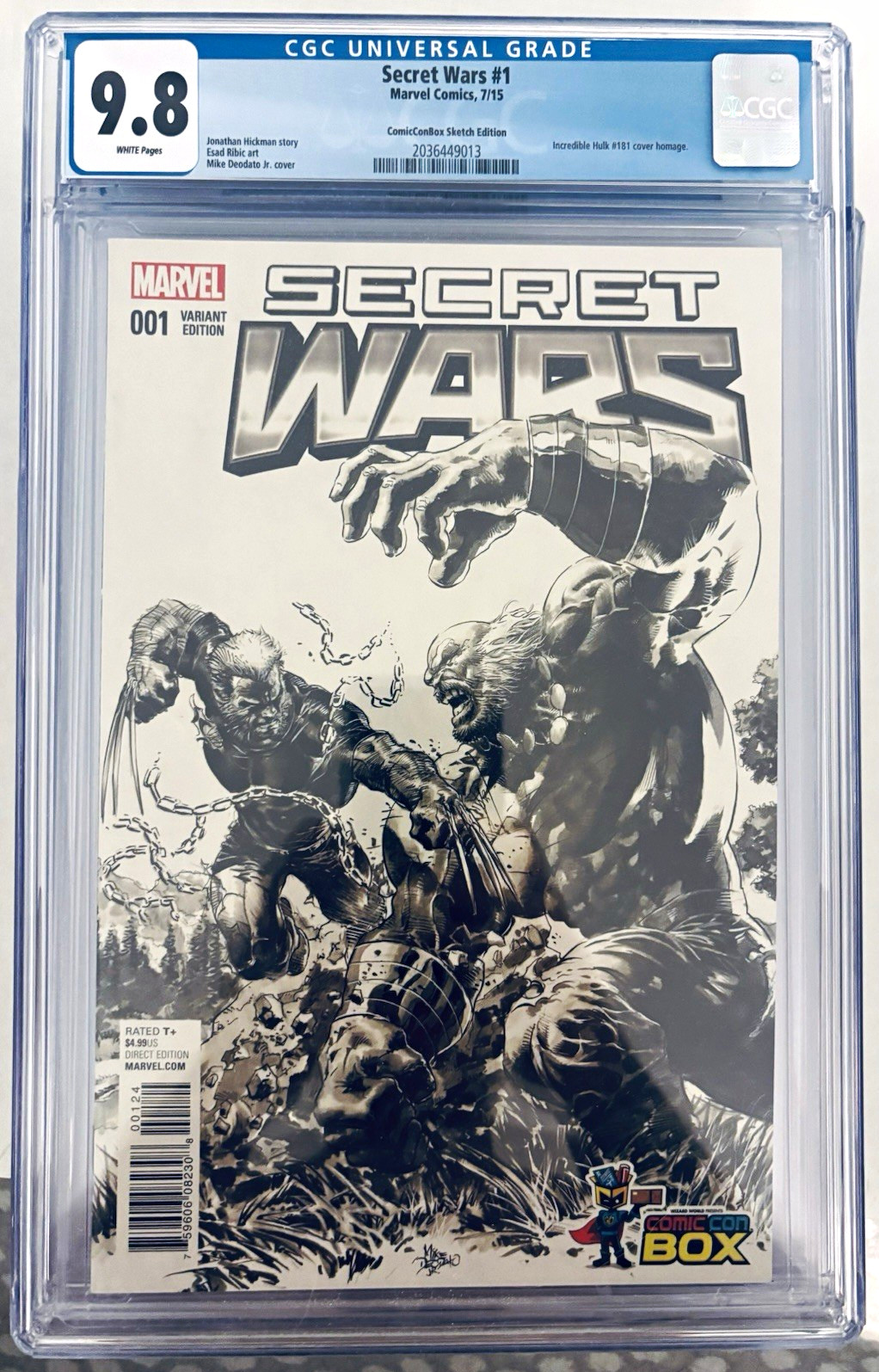 Secret Wars #1 ~ CGC 9.8 ~ ComicConBox Sketch Editionš„Old Man Logan vs Maestro Secret Wars #1 ~ CGC 9.8 ~ ComicConBox Sketch Editionš„Old Man Logan vs Maestro
