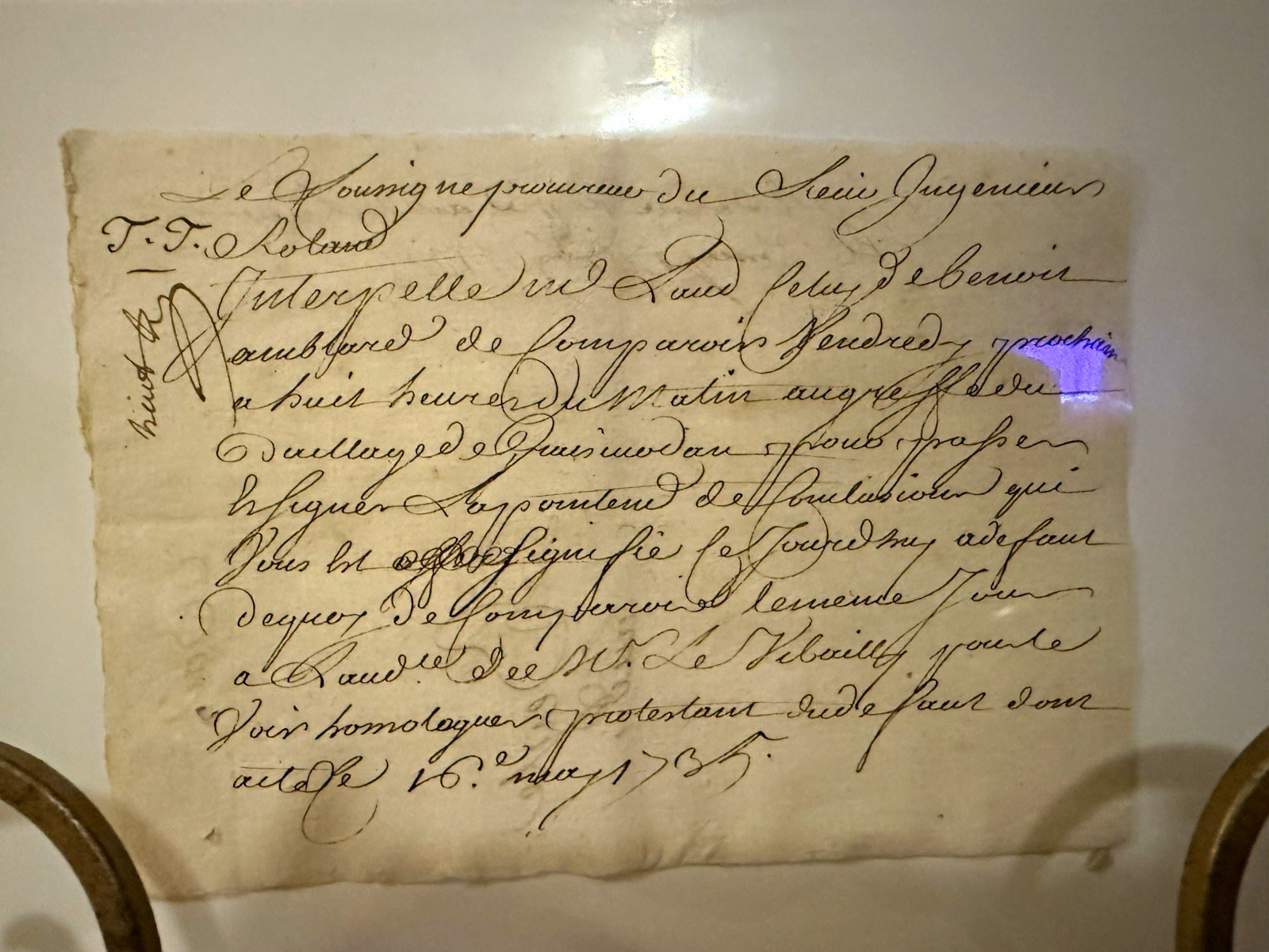 1735 Antique French Legal Manuscript Document Hand-Written Court Summons Paper