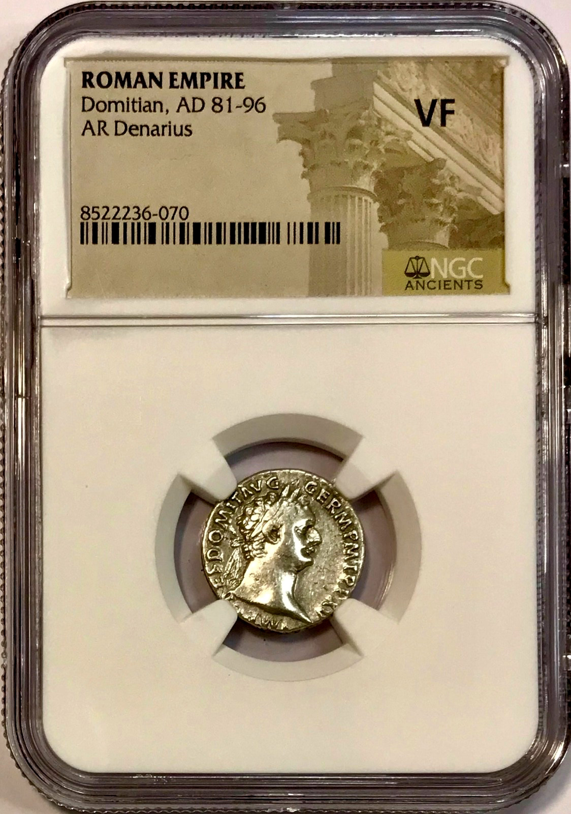 81-96 AD Domitian Ancient Roman Silver Denarius Coin Rome NGC VF Very Fine