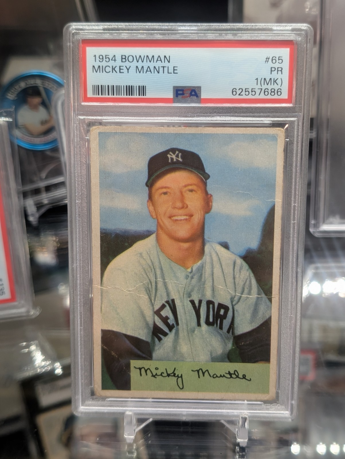 Bowman 1954 Mickey Mantle #65 New York Yankees PSA 1MK Nice Eye Appeal Crease Bowman 1954 Mickey Mantle #65 New York Yankees PSA 1MK Nice Eye Appeal Crease