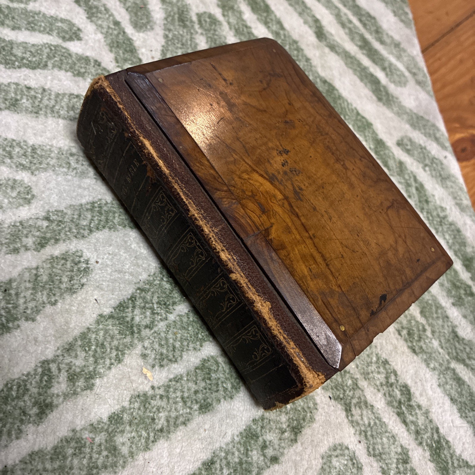 Rare Antique 1868 Holy Bible American Bible Society Mauchline Ware Wood Binding