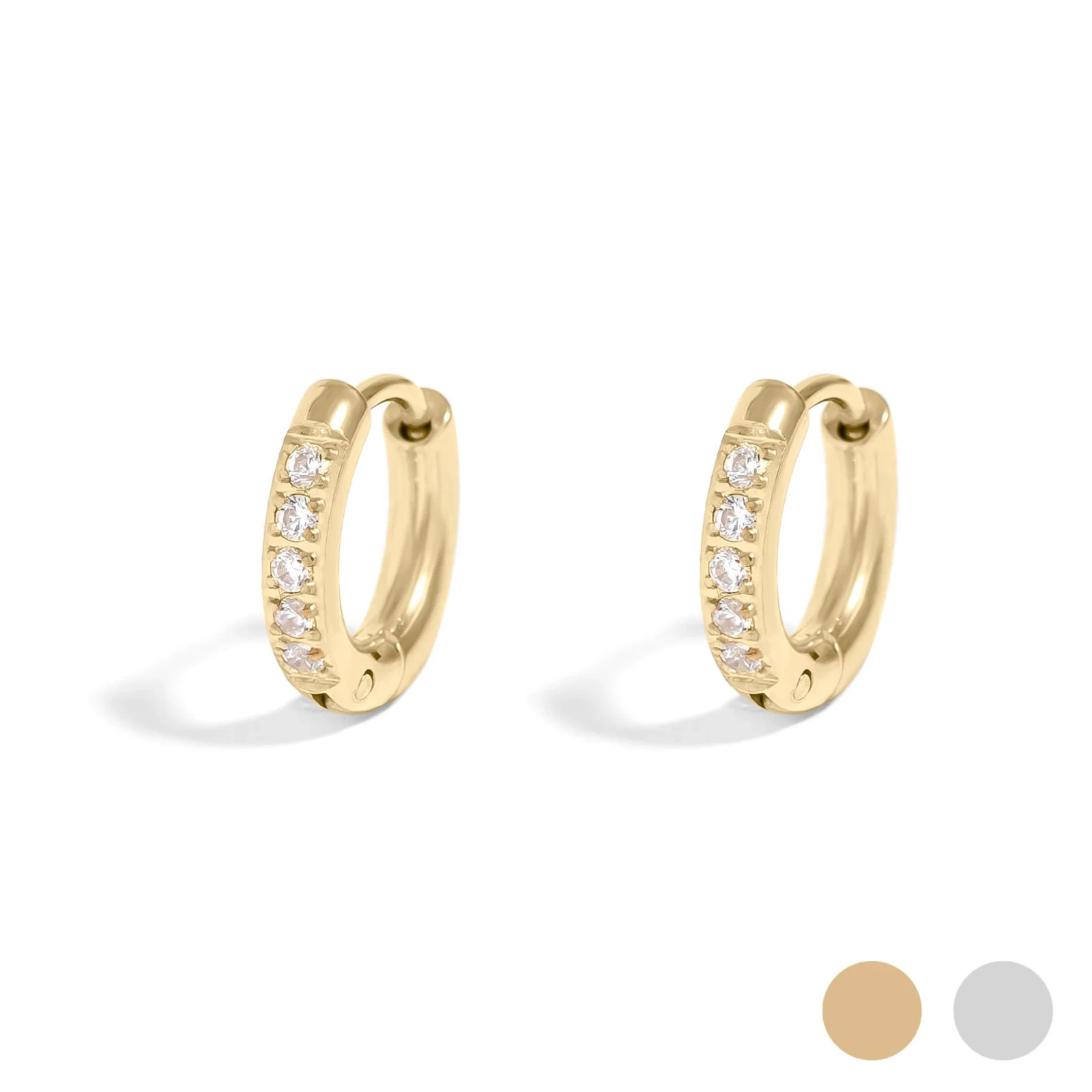 18K Gold PVD Stainless Steel CZ Stone Huggie Earrings 18K Gold PVD Stainless Steel CZ Stone Huggie Earrings
