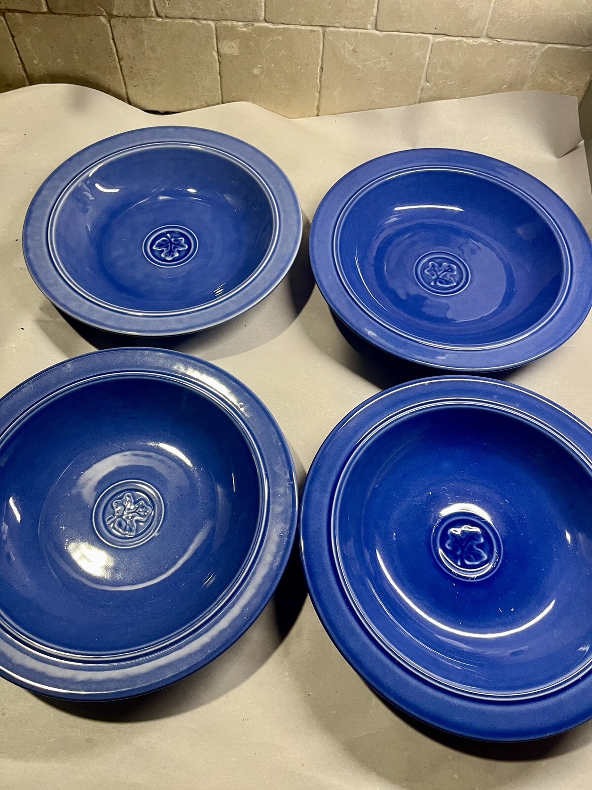 4 Dansk Denim Blue Denim Craftmark Leaf Soup Bowls Portugal 9.5\