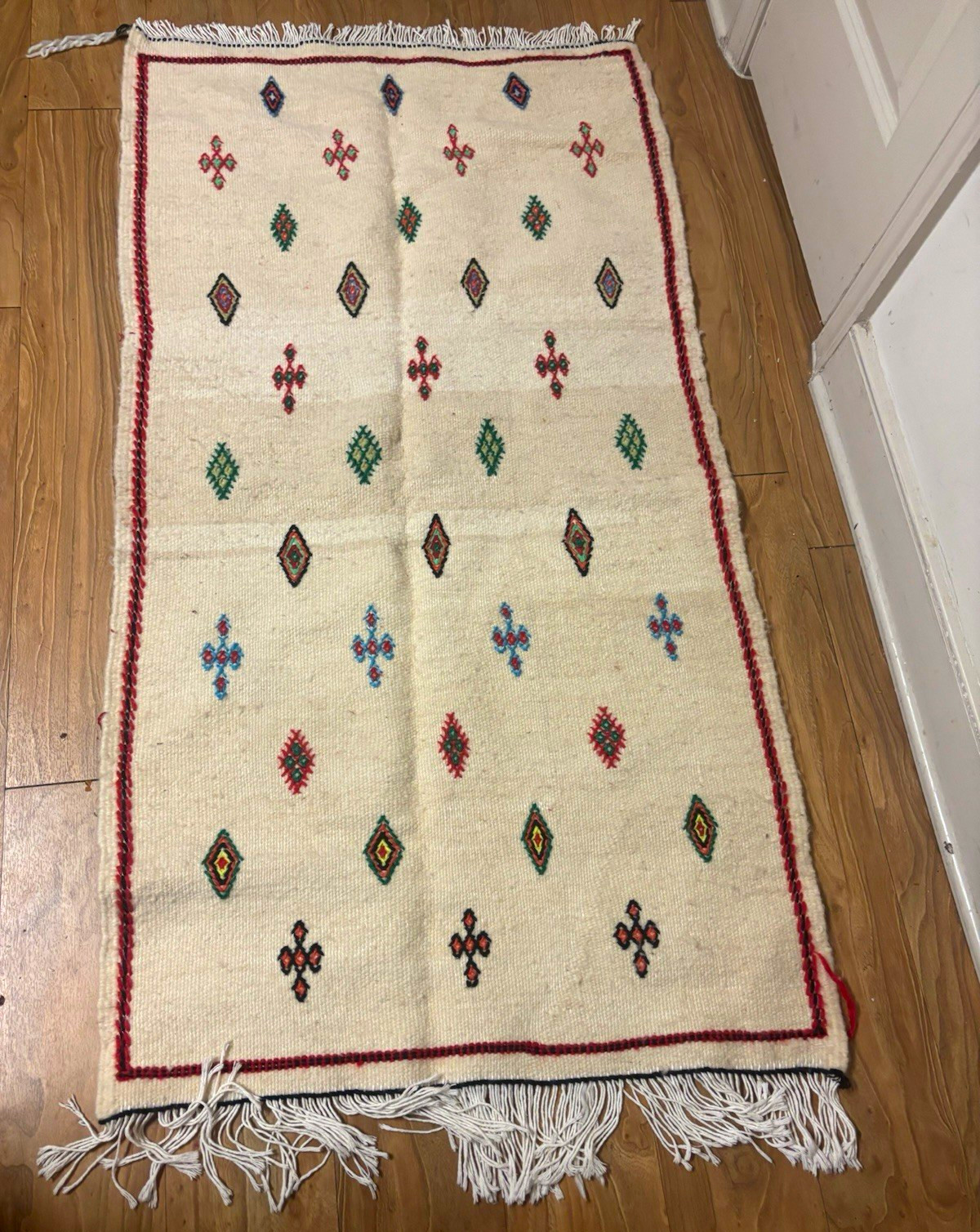 Handmade Moroccan Wool Rug 55x29 Tribal Berber Sheep Wool New