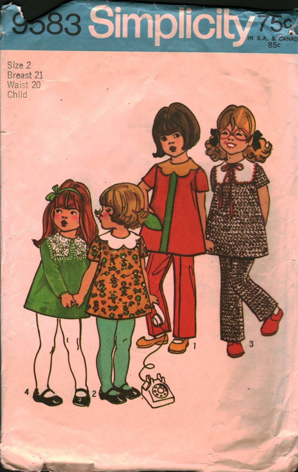 9583 Vintage Simplicity Sewing Pattern Girls 1970s Toddler Dress Pants 2 OOP Sew