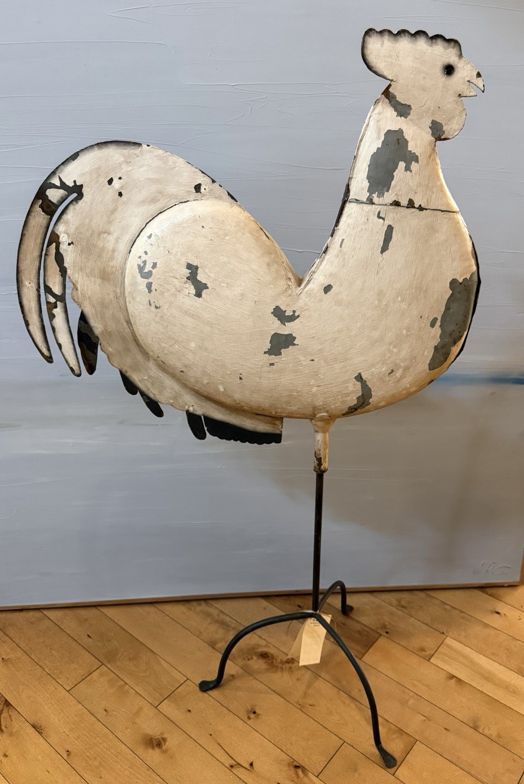 19th Century Large Rooster Weathervane Metal Painted w Stand American Folk Art