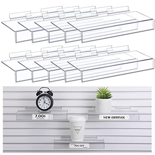 Fumete 10 Pack Clear Acrylic Slatwall Shelves Slatwall Accessories 4 x 10 
