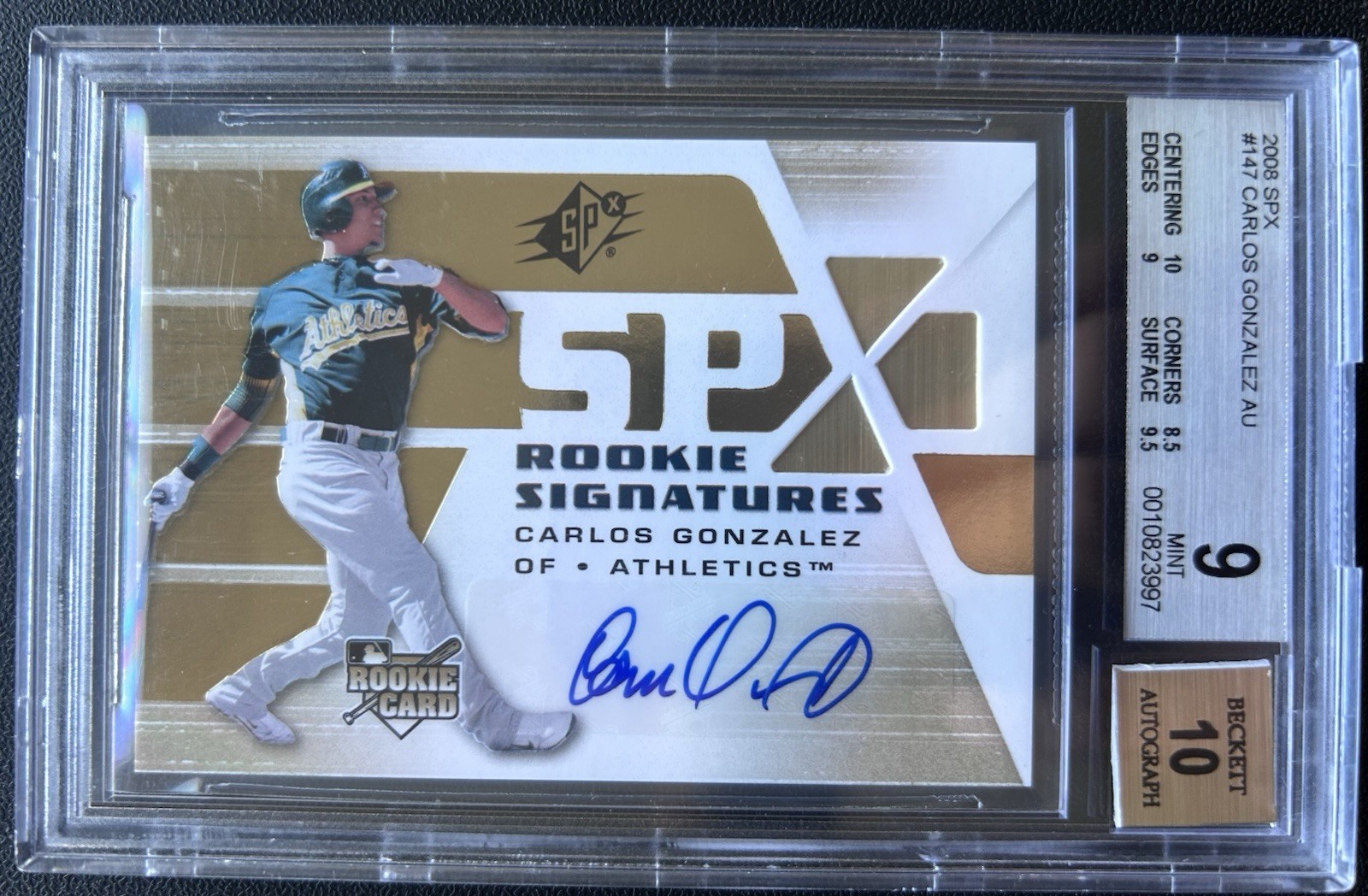2008 Upper Deck SPX #147 Carlos Gonzalez RC Rookie Auto BGS 9/10 2008 Upper Deck SPX #147 Carlos Gonzalez RC Rookie Auto BGS 9/10
