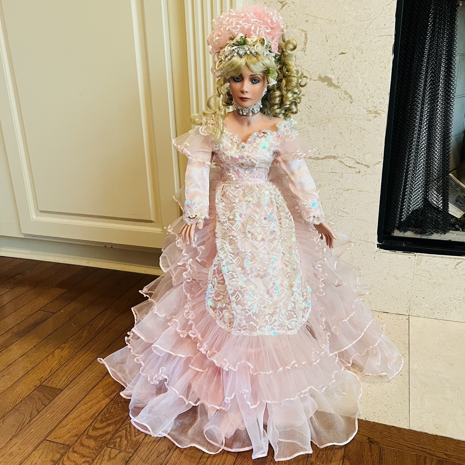 Rustie Porcelain Doll Pink Chiffon Dress Blonde Curly Hair Blue Eyes w/Stand LE Rustie Porcelain Doll Pink Chiffon Dress Blonde Curly Hair Blue Eyes w/Stand LE