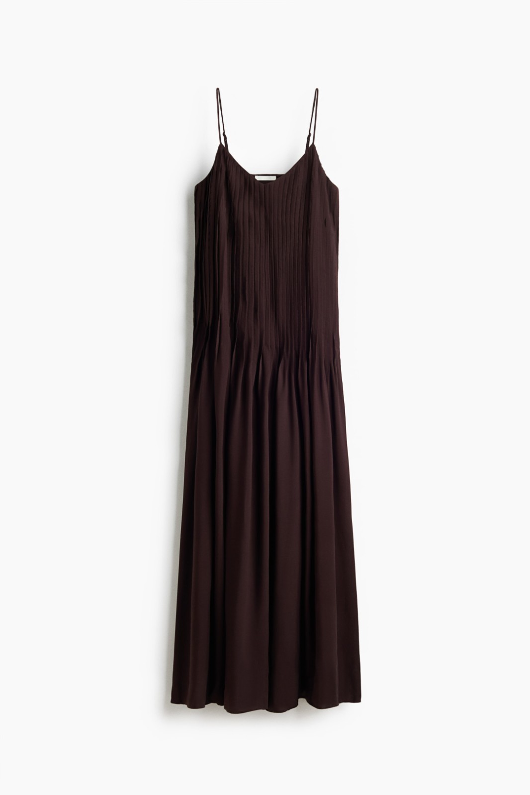 H&M Modal Maxi Dress Women\'s Dark Brown Pintuck V-Neck Strappy Flared NWT