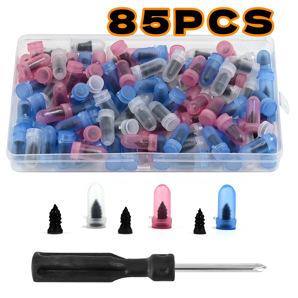 85PCS Car Vacuum Tire Repair Nail Rubber Screw Nail Kit + Screwdriver Tool Set