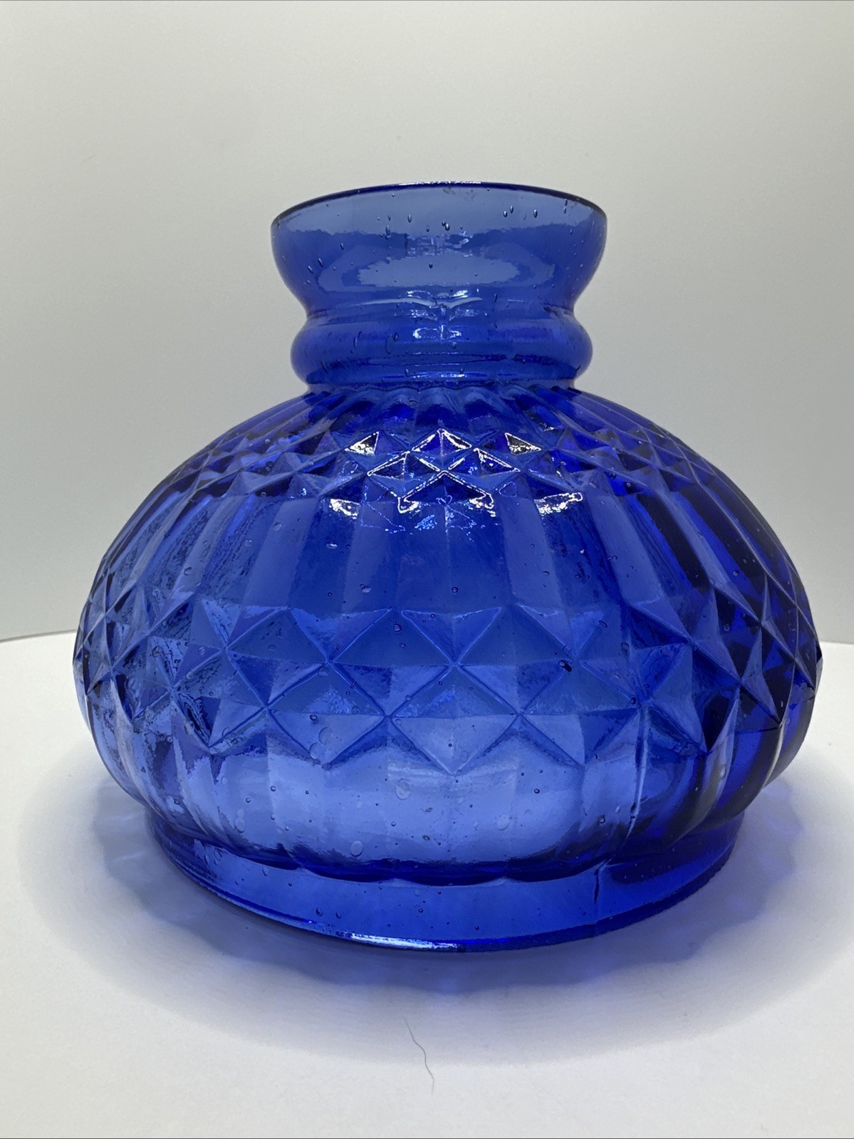 Vintage Blue Diamond Glass Hurricane Lamp Shade 4.75\
