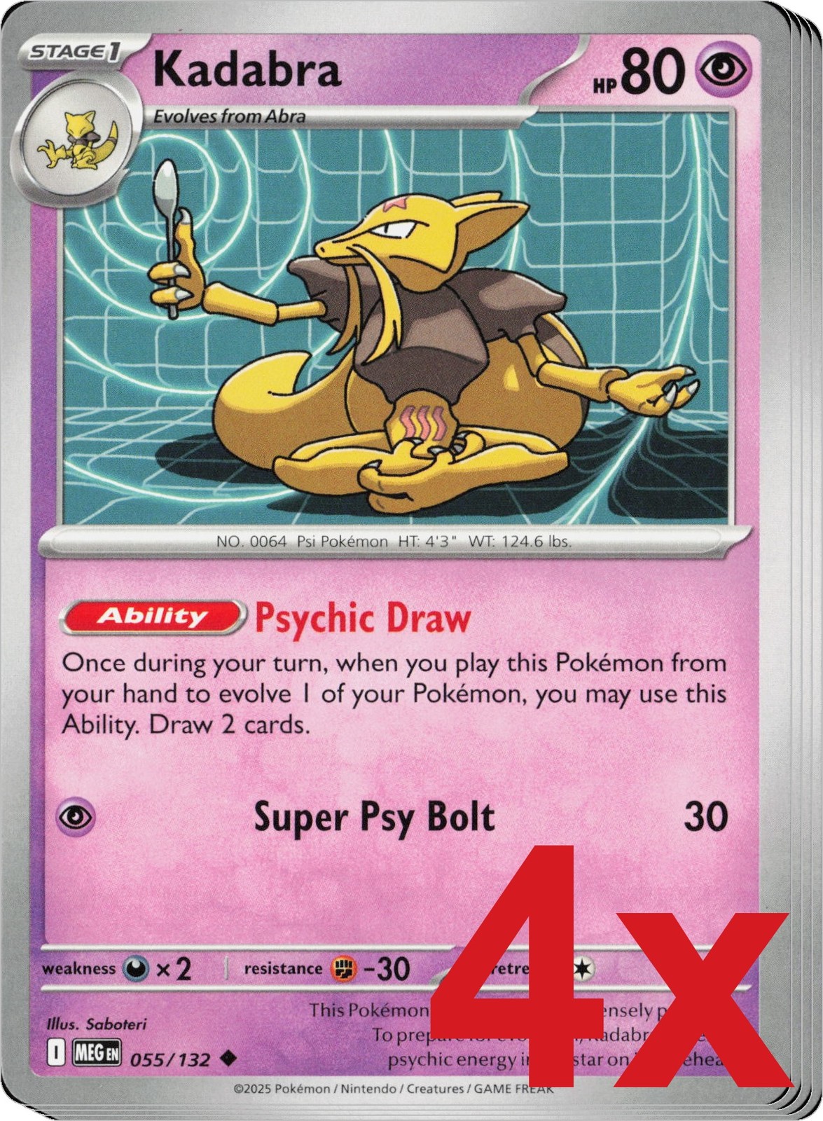 4x Kadabra 055/132 Pokemon TCG Playset ME01: Mega Evolution 4x Kadabra 055/132 Pokemon TCG Playset ME01: Mega Evolution