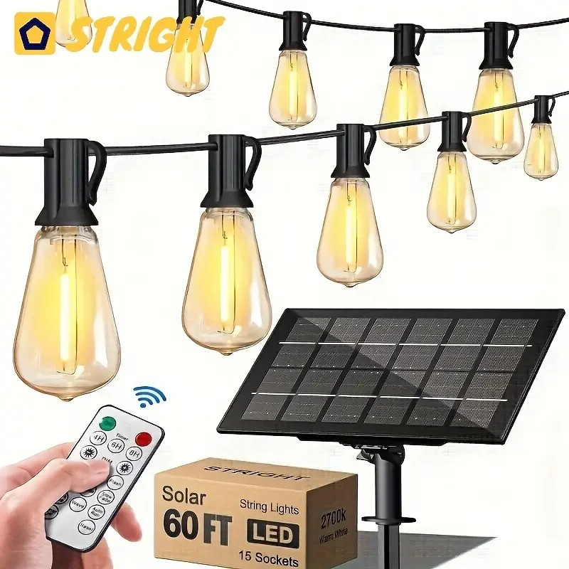 60FT Solar String Lights Outdoor Shatterproof Vintage Edison Bulbs 60FT Solar String Lights Outdoor Shatterproof Vintage Edison Bulbs