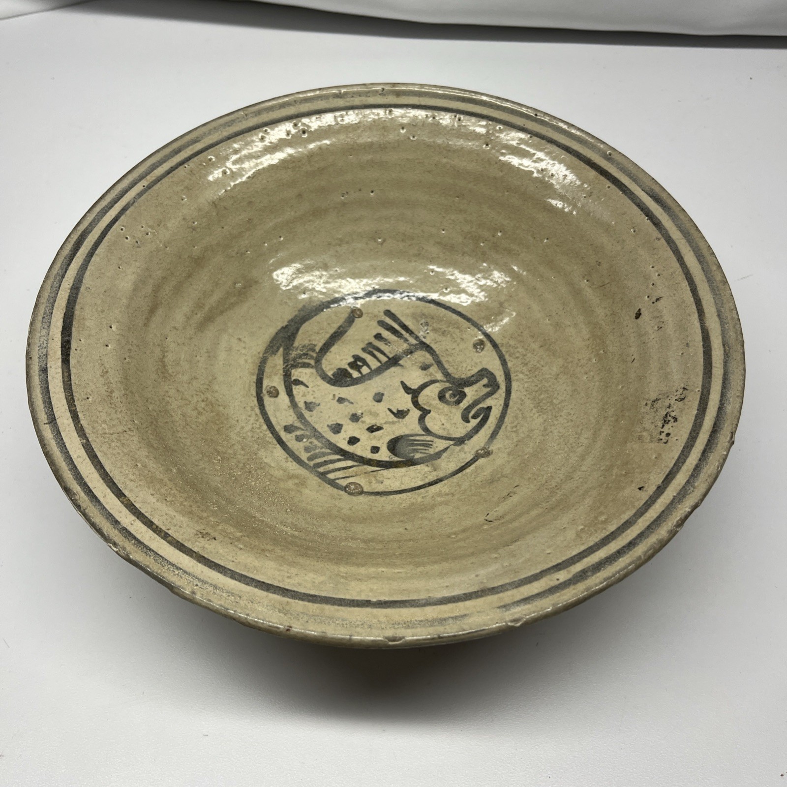 Antique Ceramic Fish Plate Sukhothai Period - Rare Asian Collectible
