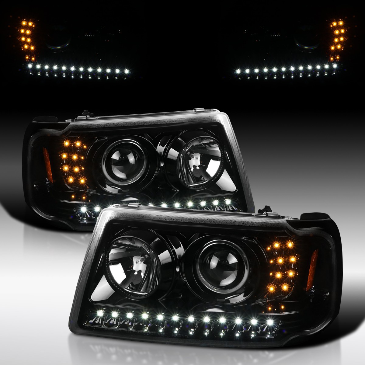 Fit 2001-2011 Ford Ranger Slick Black LED Strip Projector Headlights Lamps 01-11 Fit 2001-2011 Ford Ranger Slick Black LED Strip Projector Headlights Lamps 01-11