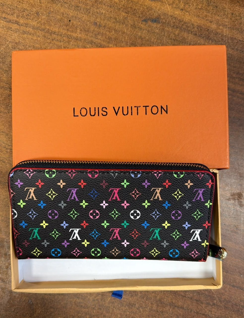 Black Multicolor Monogram Zip Around Women\'s Long Wallet Clutch 