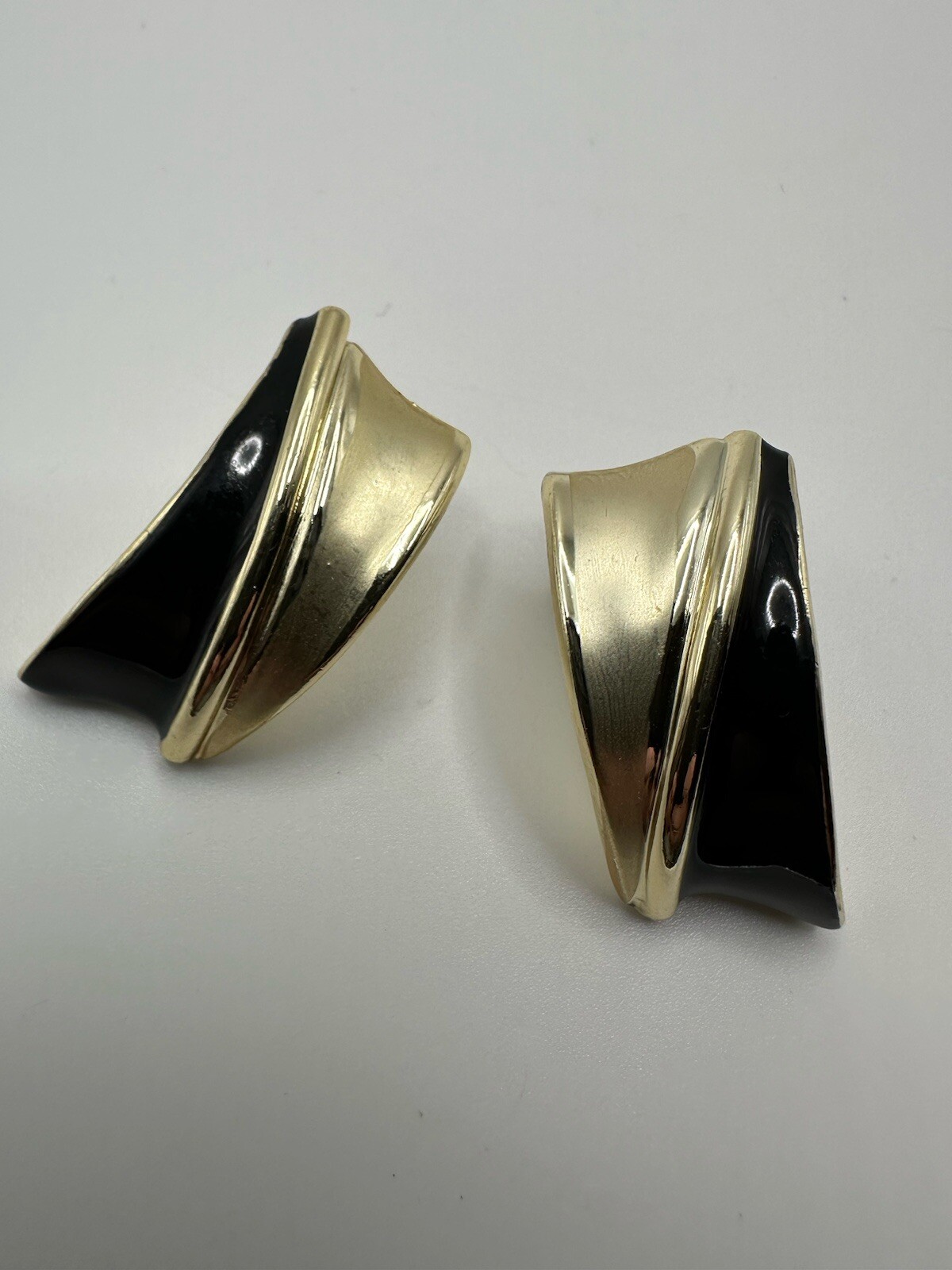 Large Vintage Gold Black 1980s Stud Dangle Earrings 4cm JB7
