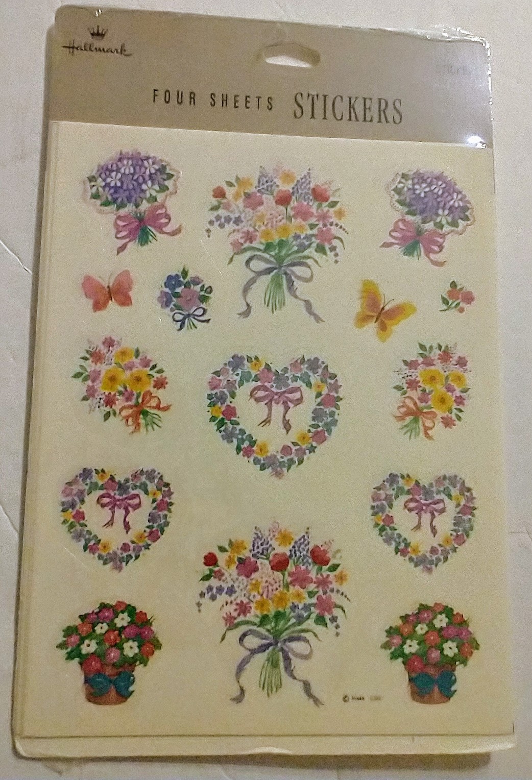 Rare VTG Hallmark Sticker Flowers, Butterflies 4 Sheets, 60 Stickers NOS Rare VTG Hallmark Sticker Flowers, Butterflies 4 Sheets, 60 Stickers NOS